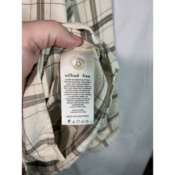 Wilfred Free Puff Sleeve Button front plaid Top - Picture 9 of 11